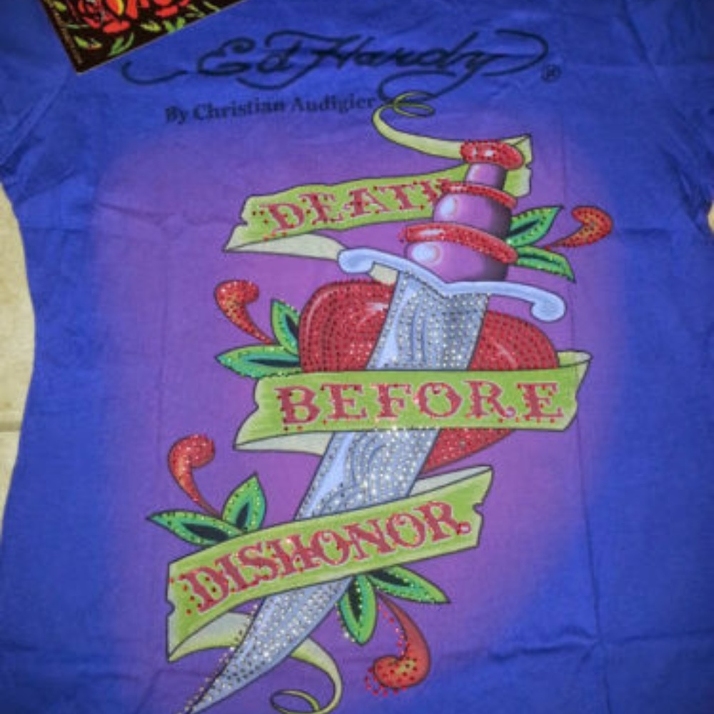 ED HARDY RHINESTONES TEE "DEATH BEFORE DISHONOR"